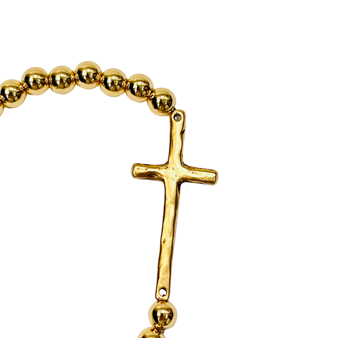 Antique Gold Cross w/ 18K Gold Filled Beads