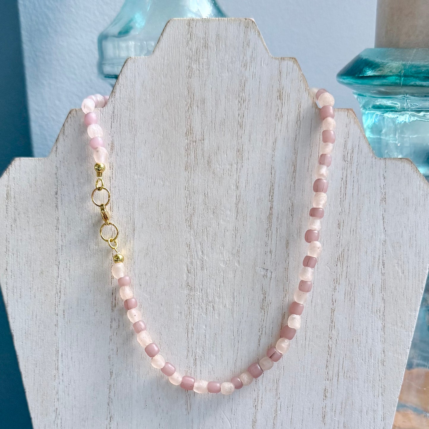 Sea Glass and Java Bead Necklace