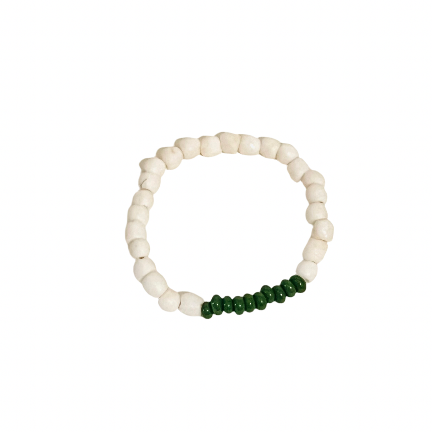 Stackable Bone Bead White & Green Bracelet
