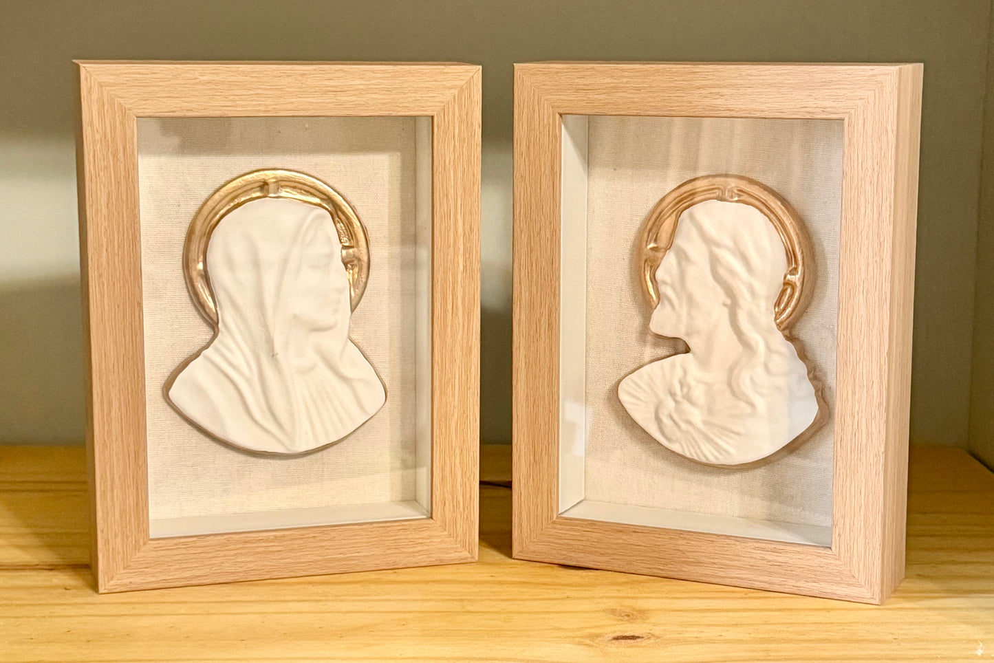 Mary & Jesus | Natural Wood Shadow Box Set
