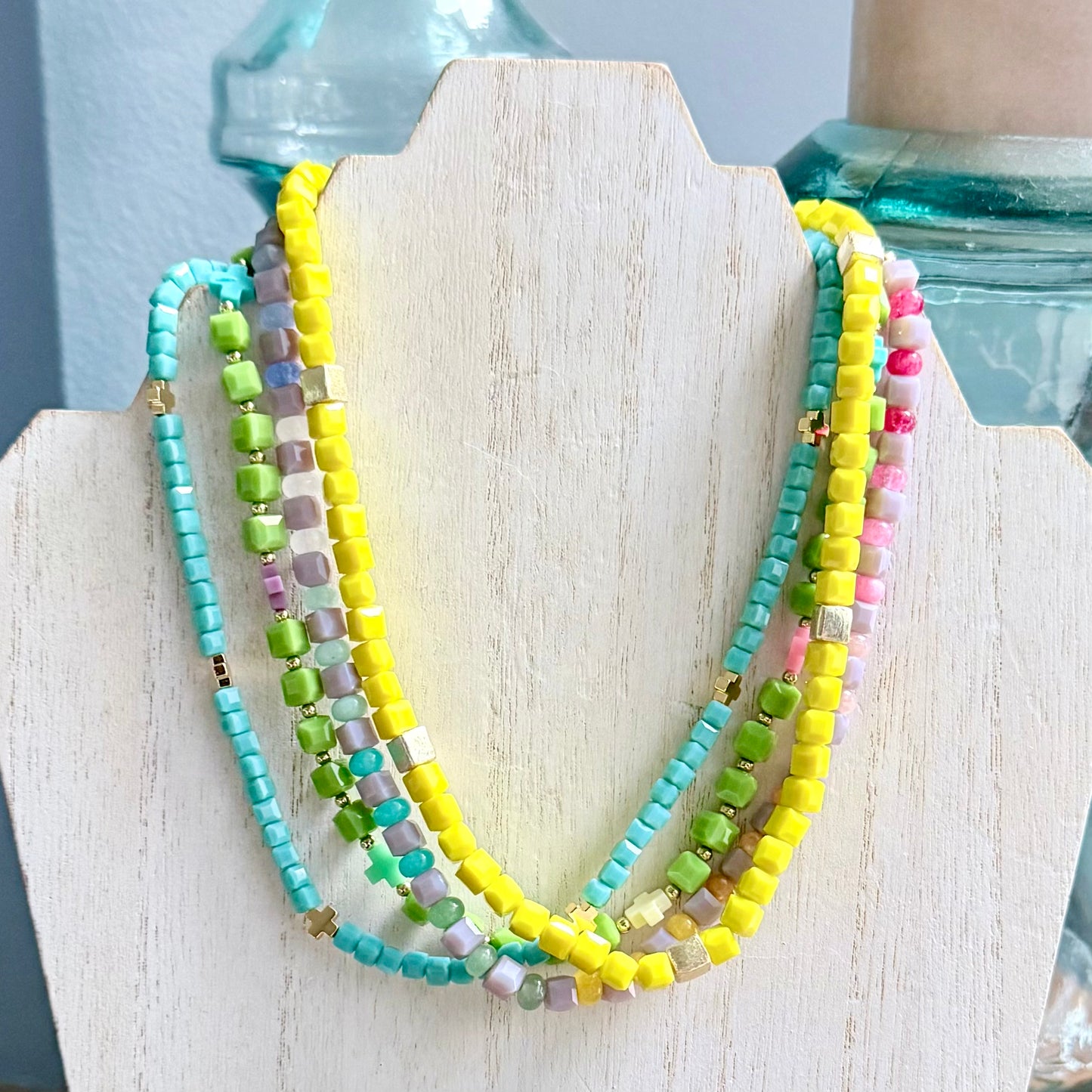 Multi-Colored Quartz and Glass Beaded Necklace