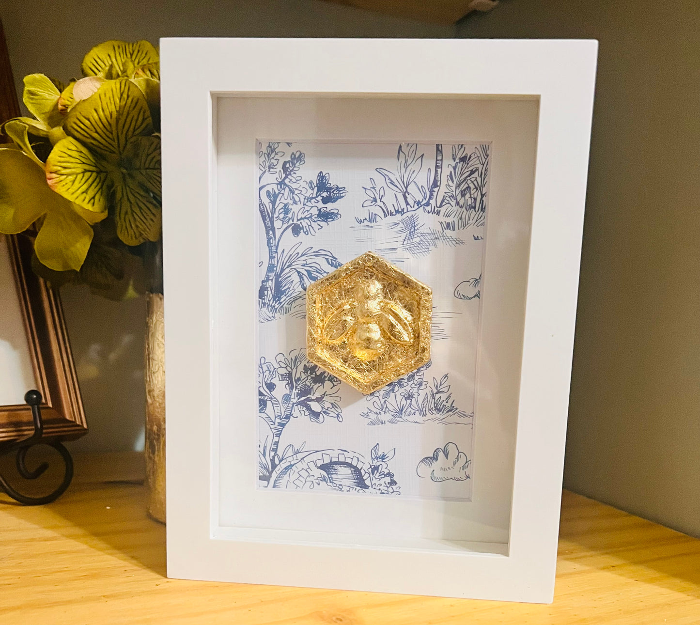 Gold-Leafed Bee Intaglio in Shadow Box