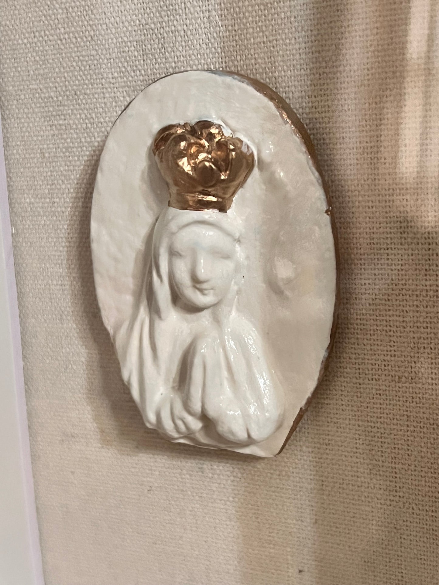 Holy Mother Intaglio Showcased in a 5x7 Natural Wood Shadow Box