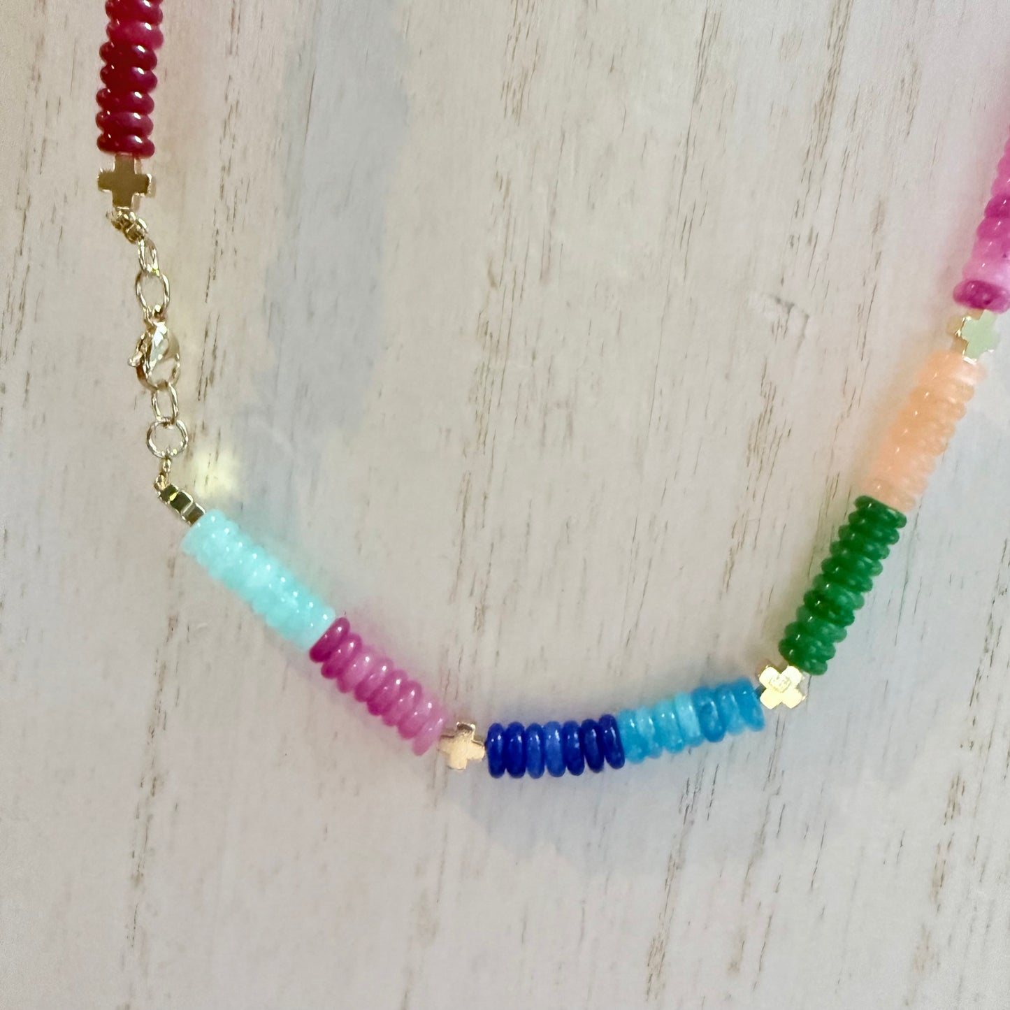 Natural Stone Necklace w/ Accent Crosses
