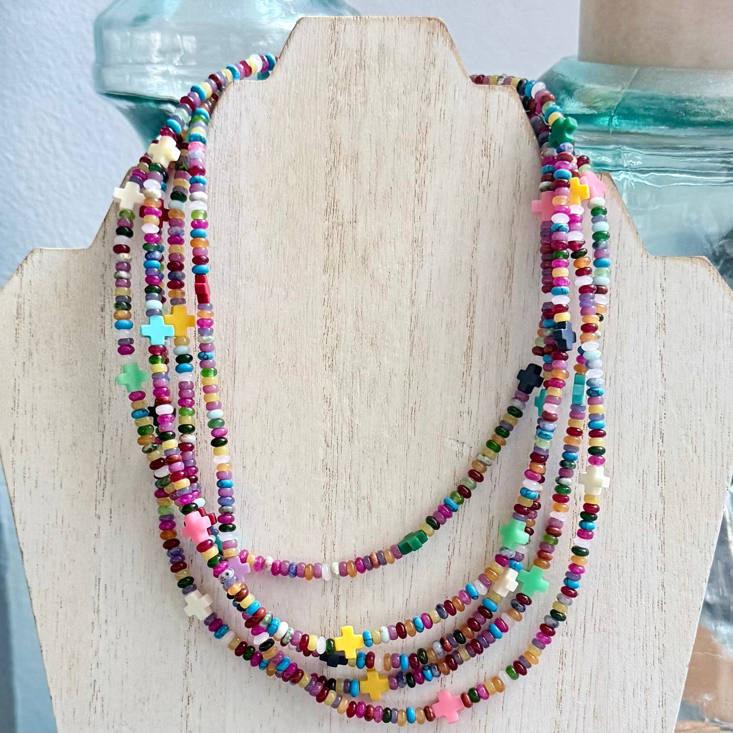 Jade Necklace With Cross Accents