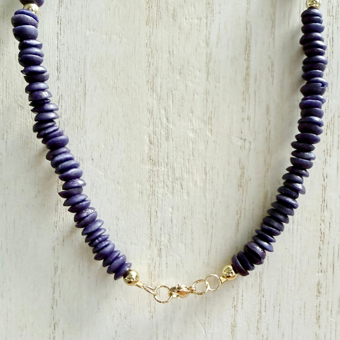 Purple Sandcast Beaded Necklace w/ Gold Spacers