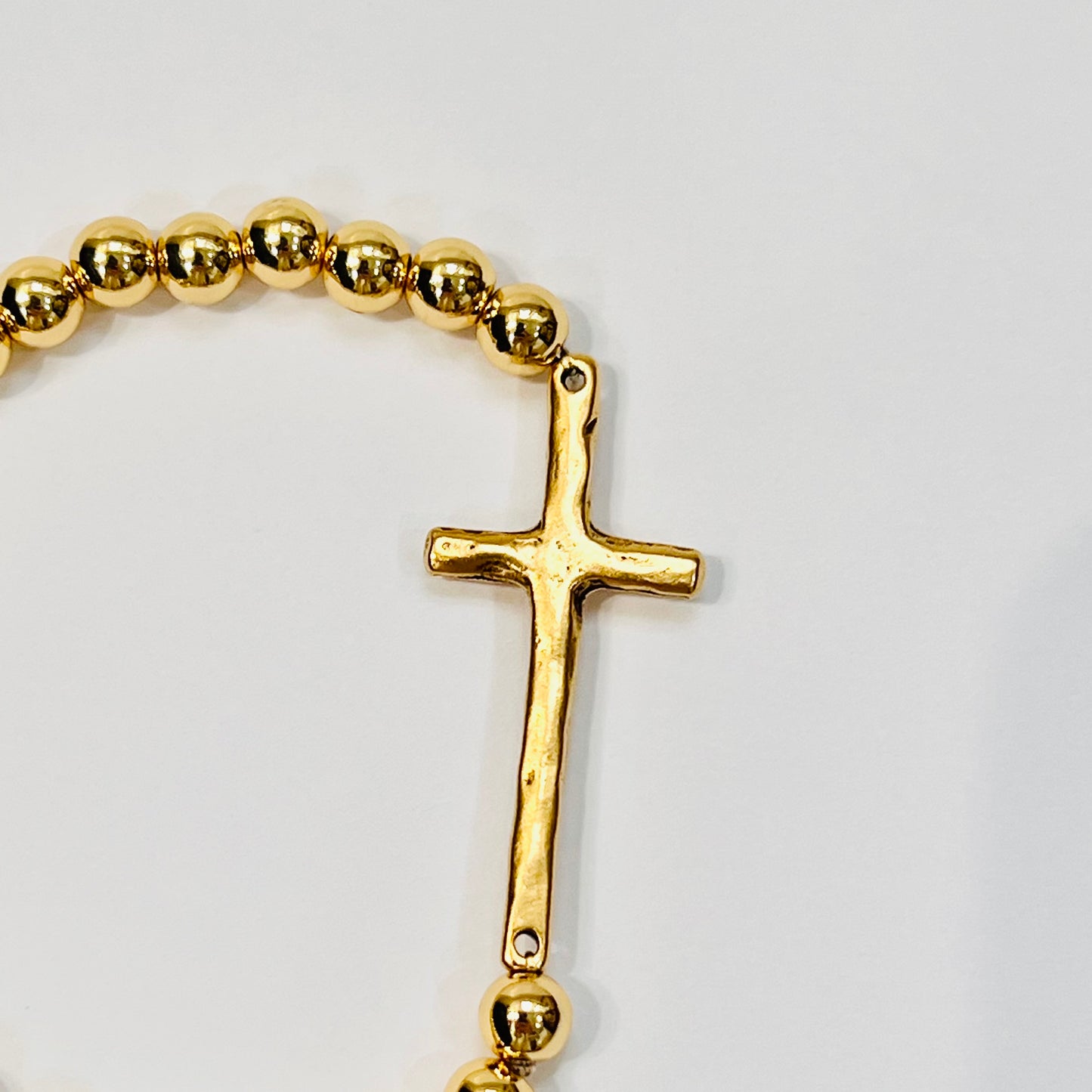 Antique Gold Cross w/ 18K Gold Filled Beads