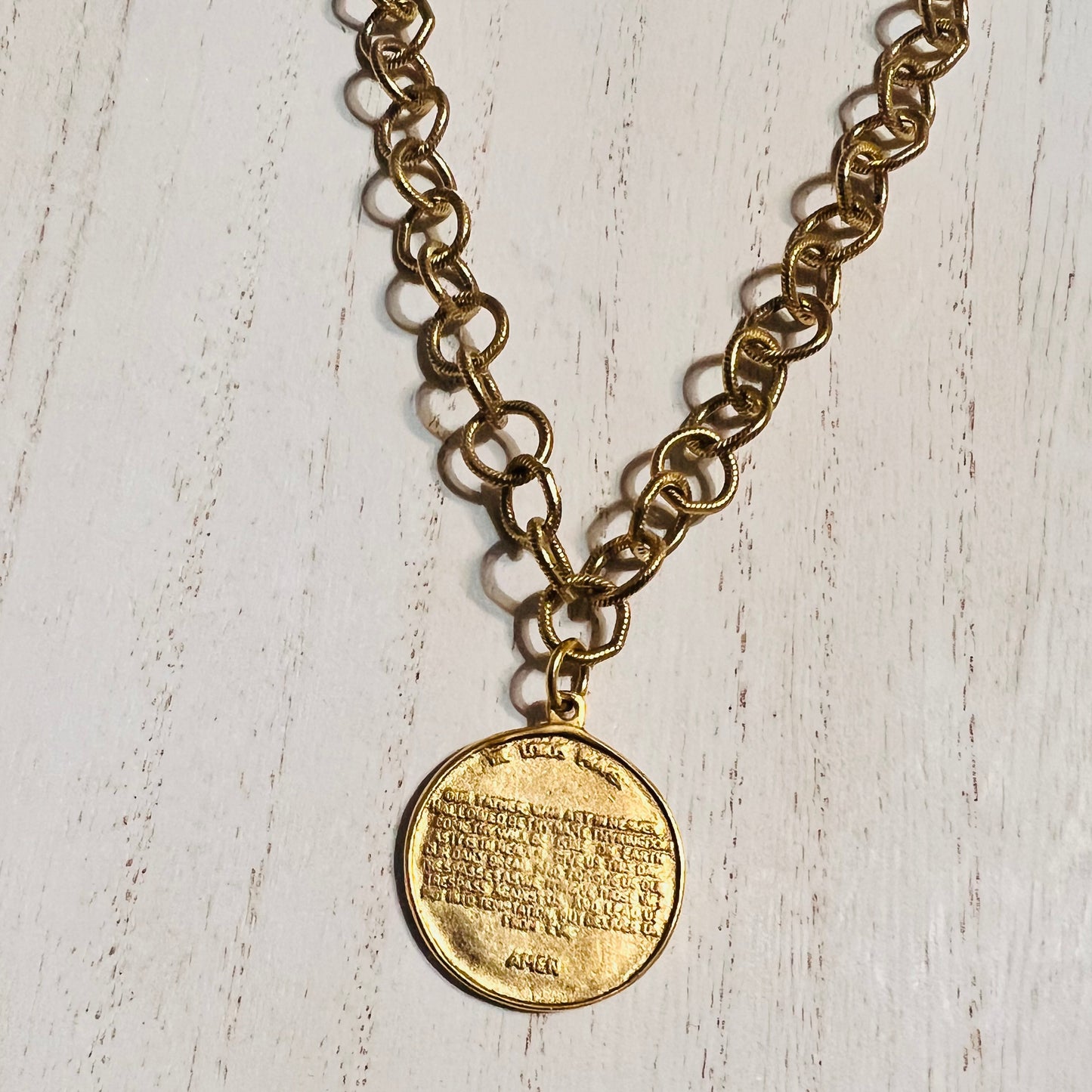 Antiqued Gold Lord’s Prayer Necklace