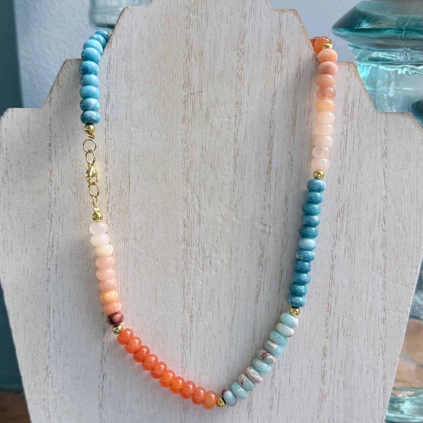 Natural Stone Beaded Necklace w/ Accent Gold Spacers