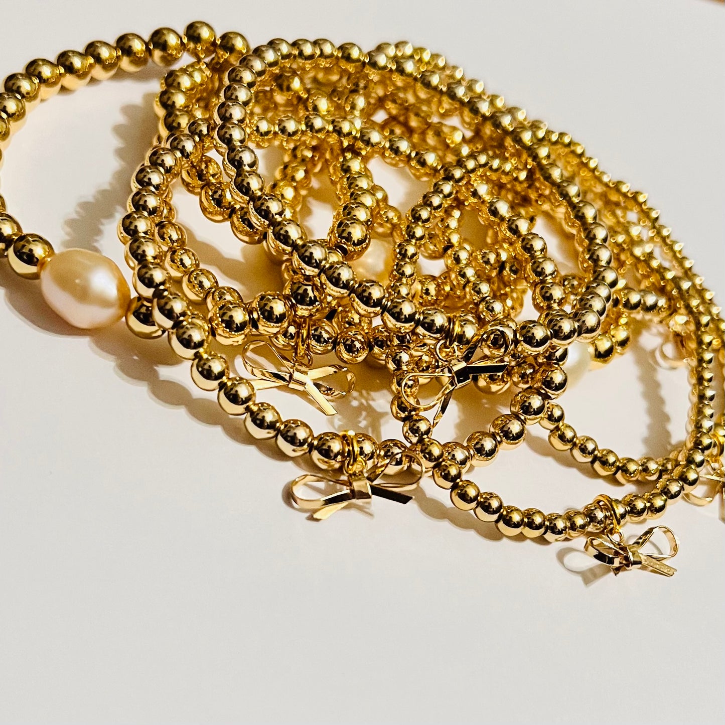 18k Gold Filled Beaded Bracelet w/ Bow (5mm)