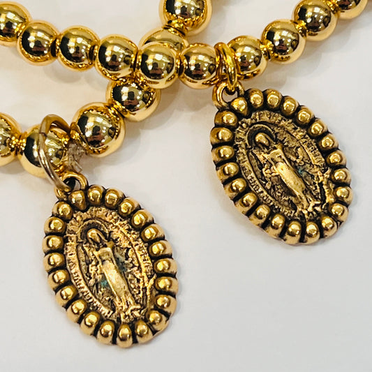 14K Gold Filled Bracelet w/ Antiqued Mary Medal