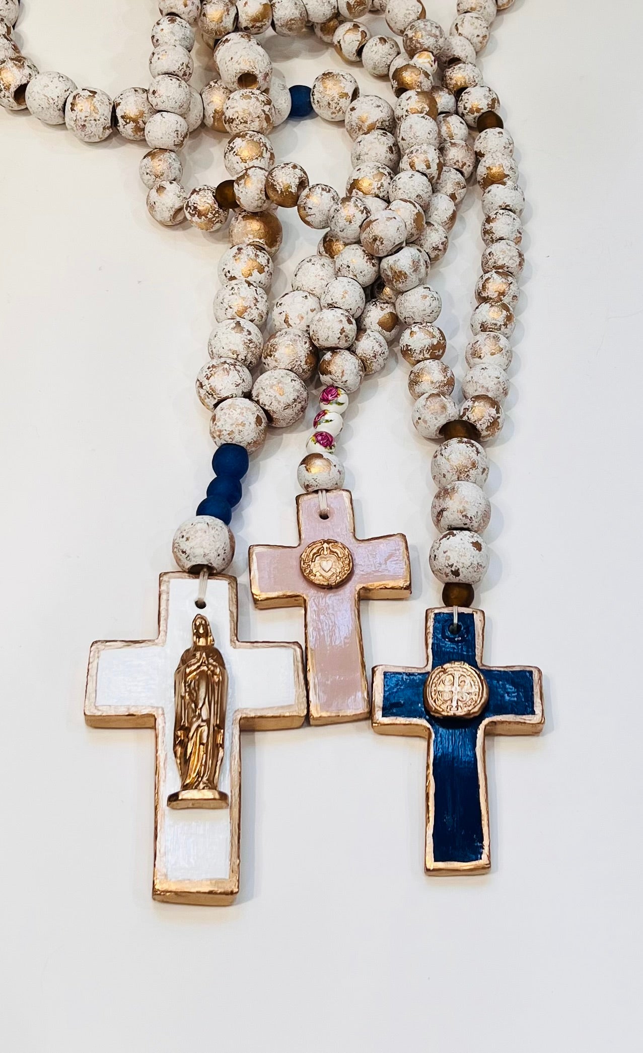 Handmade Clay and Wooden Rosary w/ Scared Heart Medal