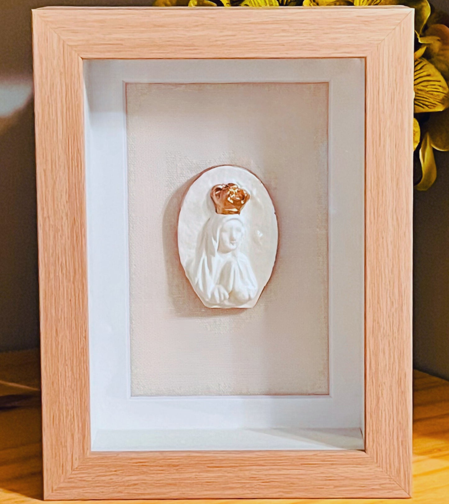 Holy Mother Intaglio in 5x7 Natural Wood Shadowbox