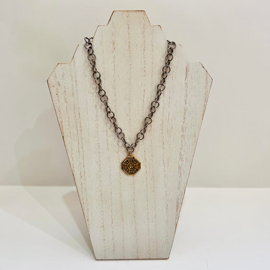 17” Large Textured Etched Chain, with Sacred Immaculate Heart Cross.