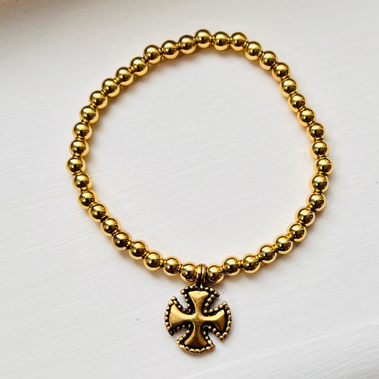 18 K Gold Filled Beaded Bracelet, with Maltese Cross