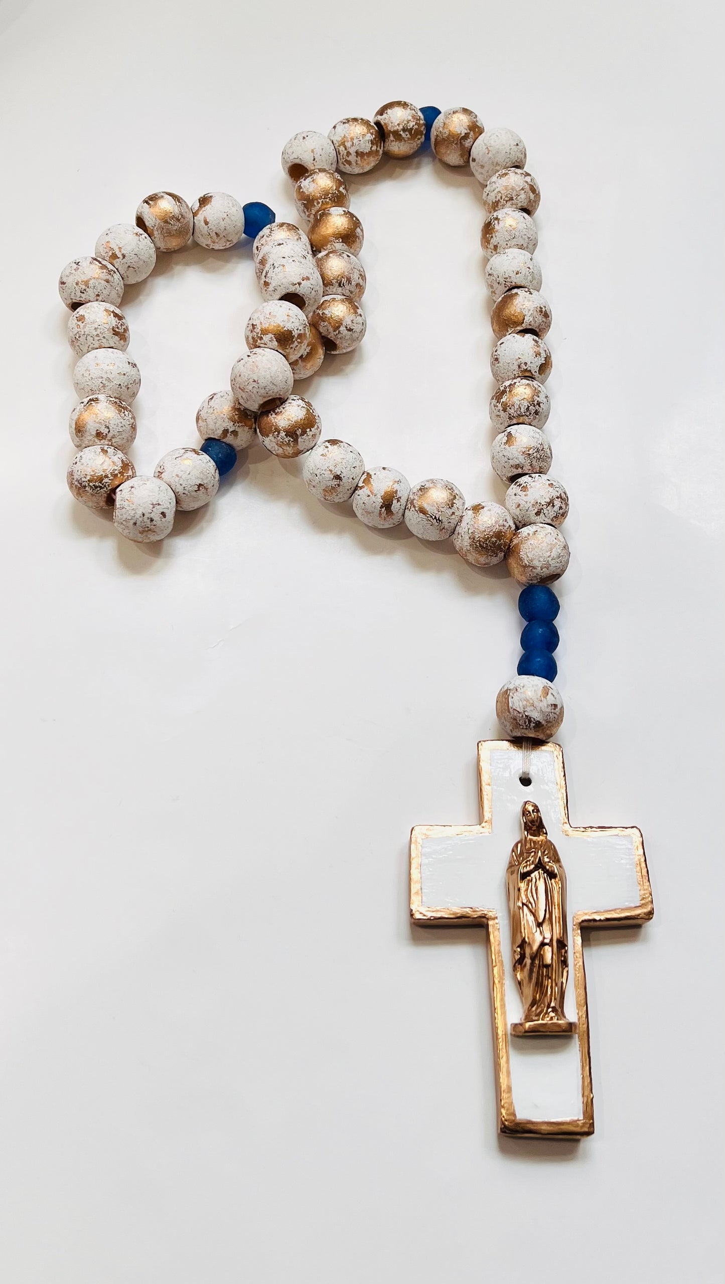 Handmade Clay and Wooden Rosary w/ Holy Mary