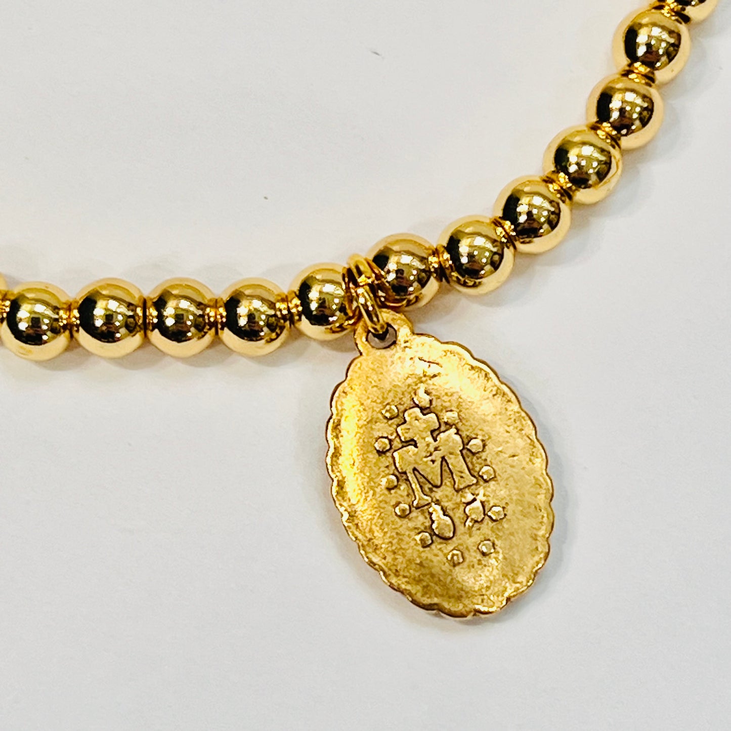 14K Gold Filled Bracelet w/ Antiqued Mary Medal