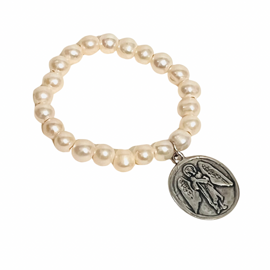 Pearl Bracelet w/ Pewter St. Michael’s Medal