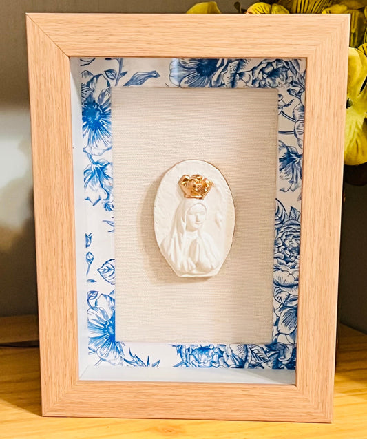 Holy Mother Intaglio Showcased in a 5x7 Natural Wood Shadowbox