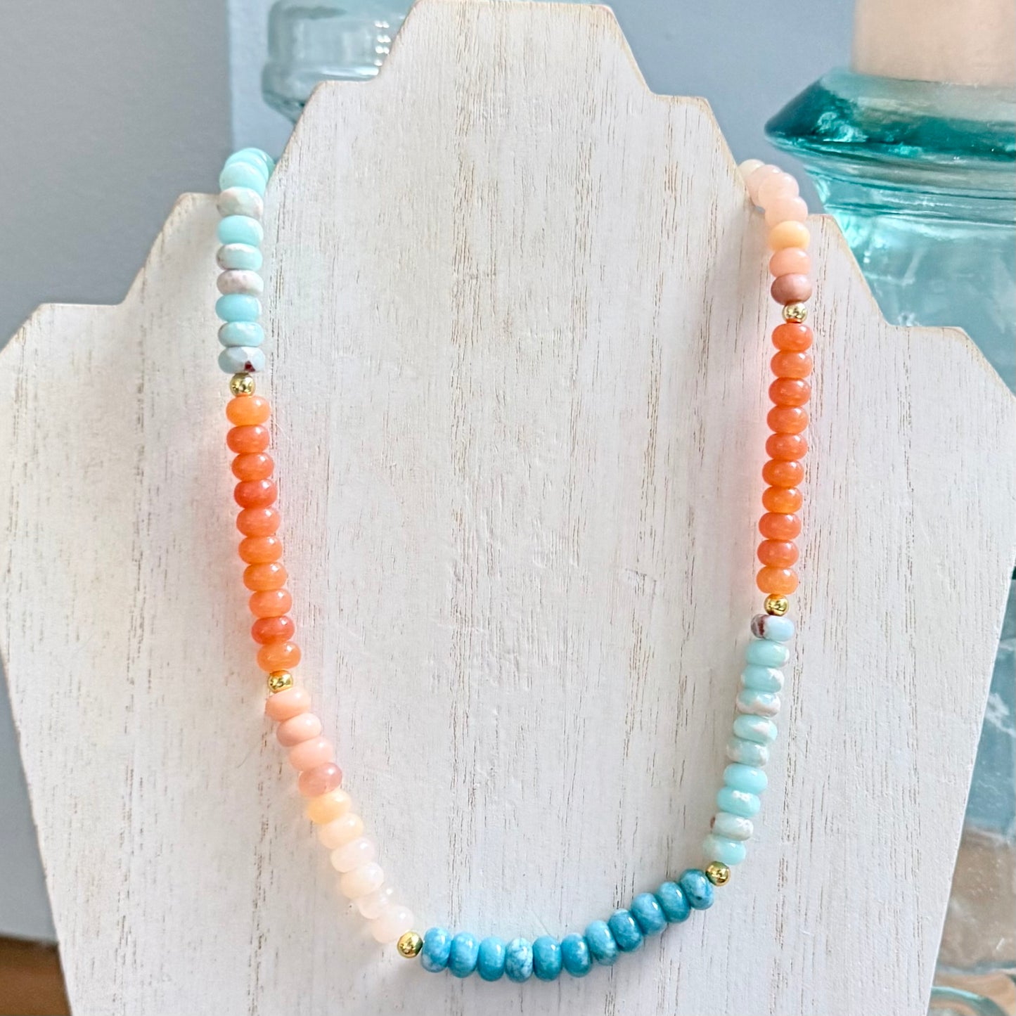 Natural Stone Beaded Necklace w/ Accent Gold Spacers