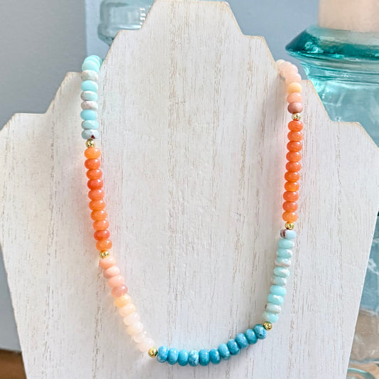 Natural Stone Beaded Necklace w/ Accent Gold Spacers