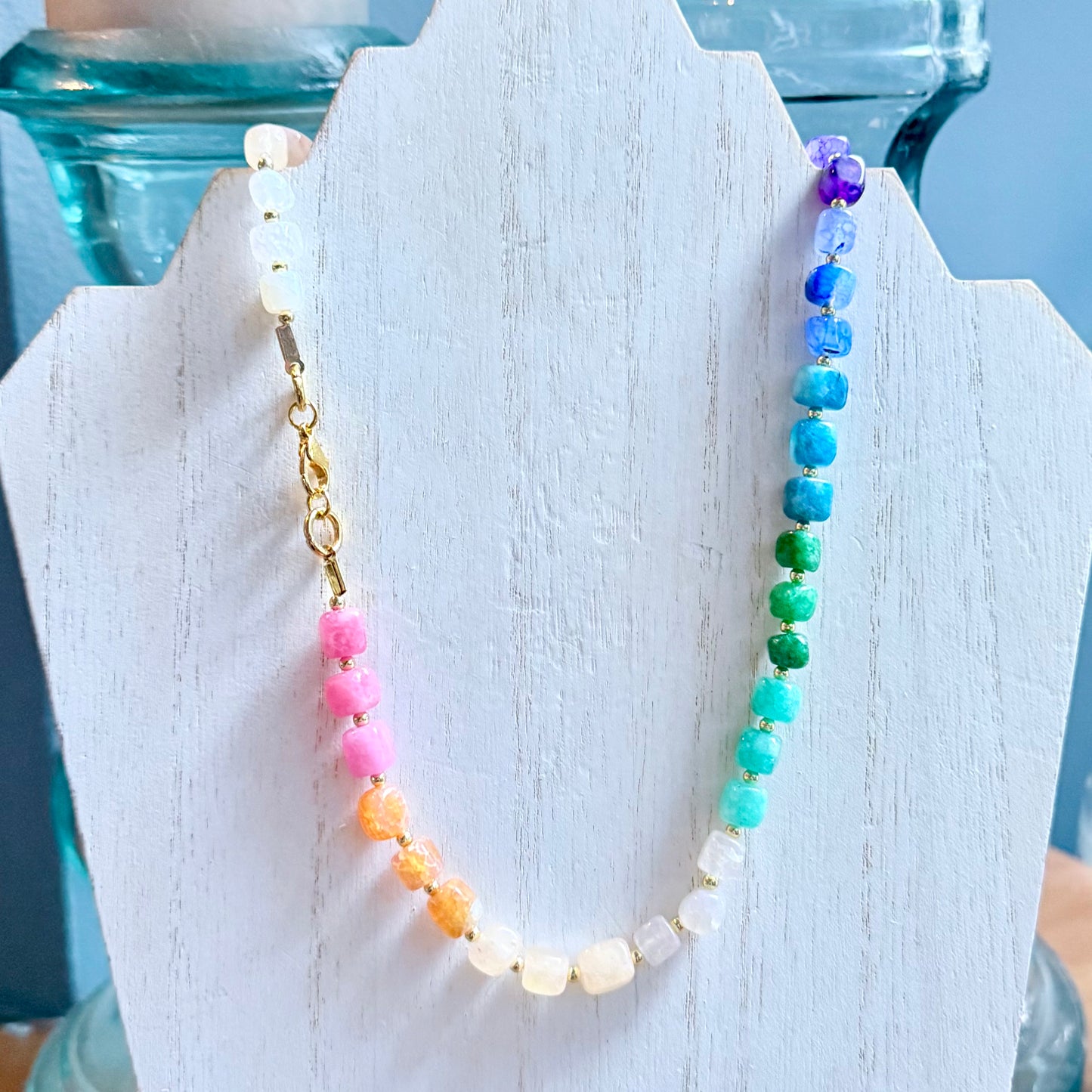 Colorful Natural Stone Squared Necklace