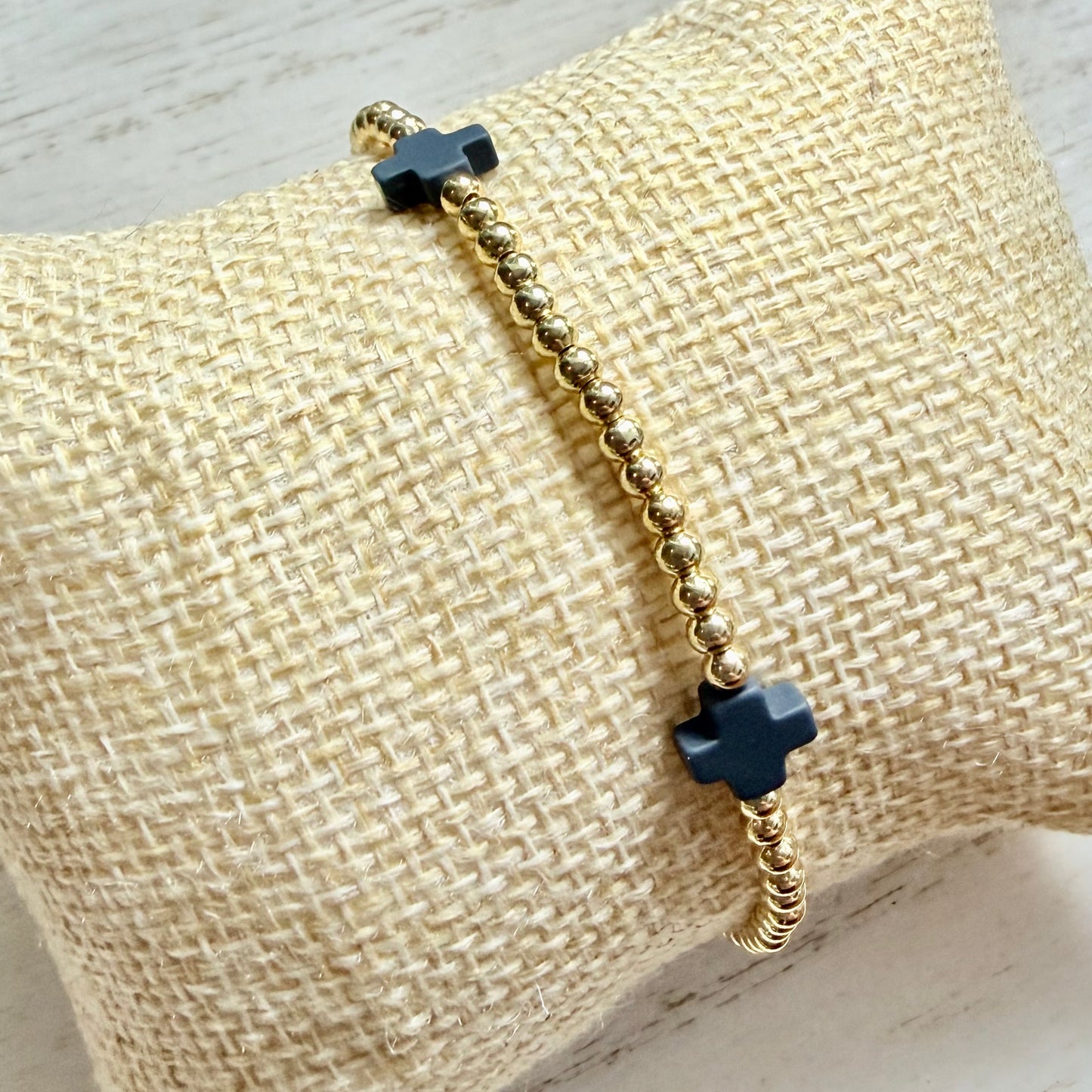 Gold-Filled Beaded Bracelet w/ Navy Crosses