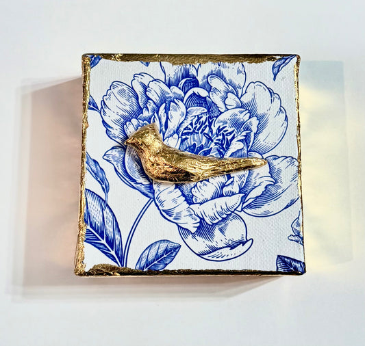 Golden Cardinal | Blue & White Floral