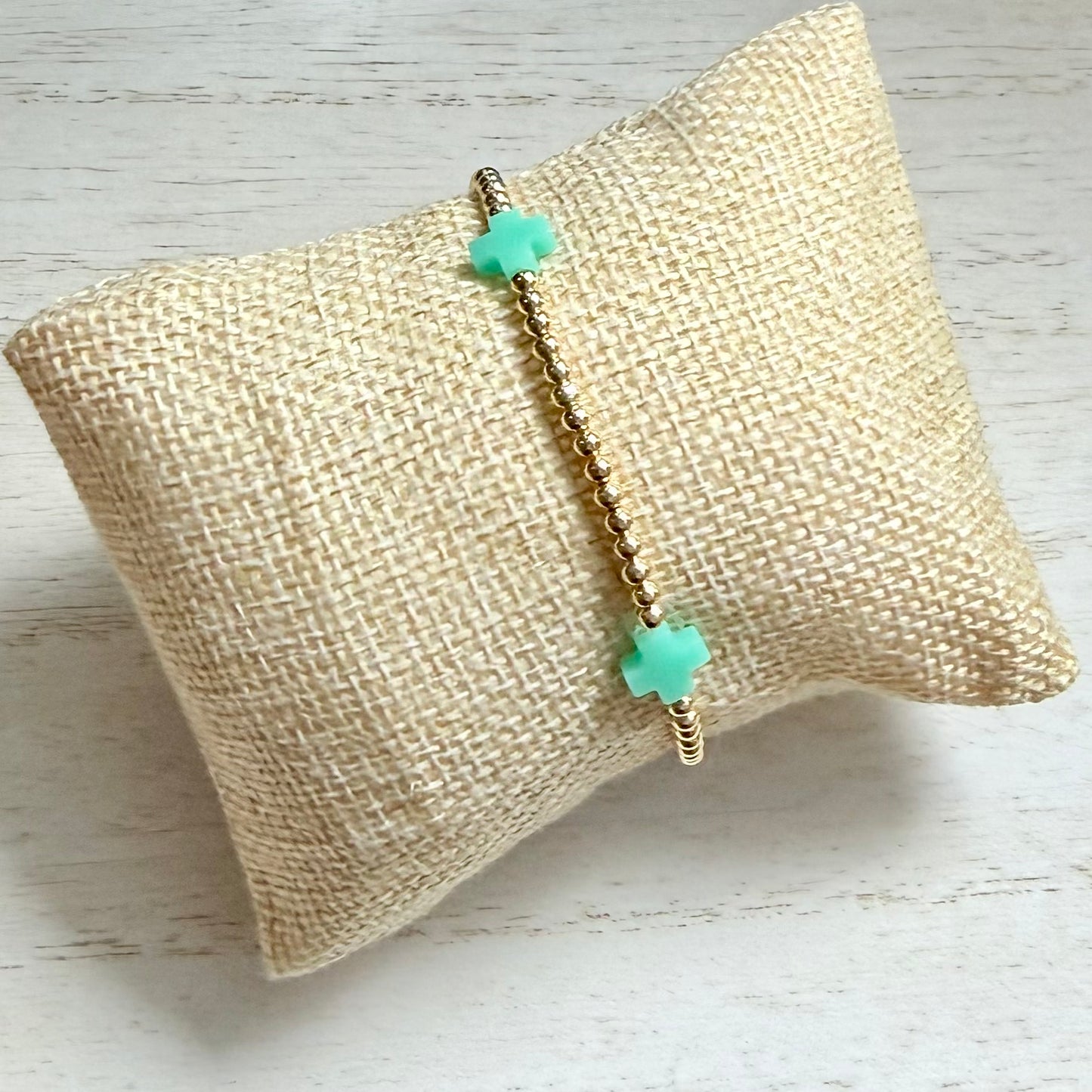 Gold-Filled Beaded Bracelet w/ Turquoise Crosses