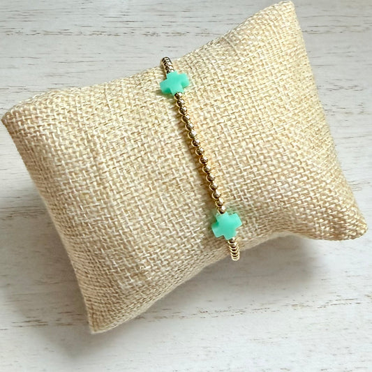 Gold-Filled Beaded Bracelet w/ Turquoise Crosses