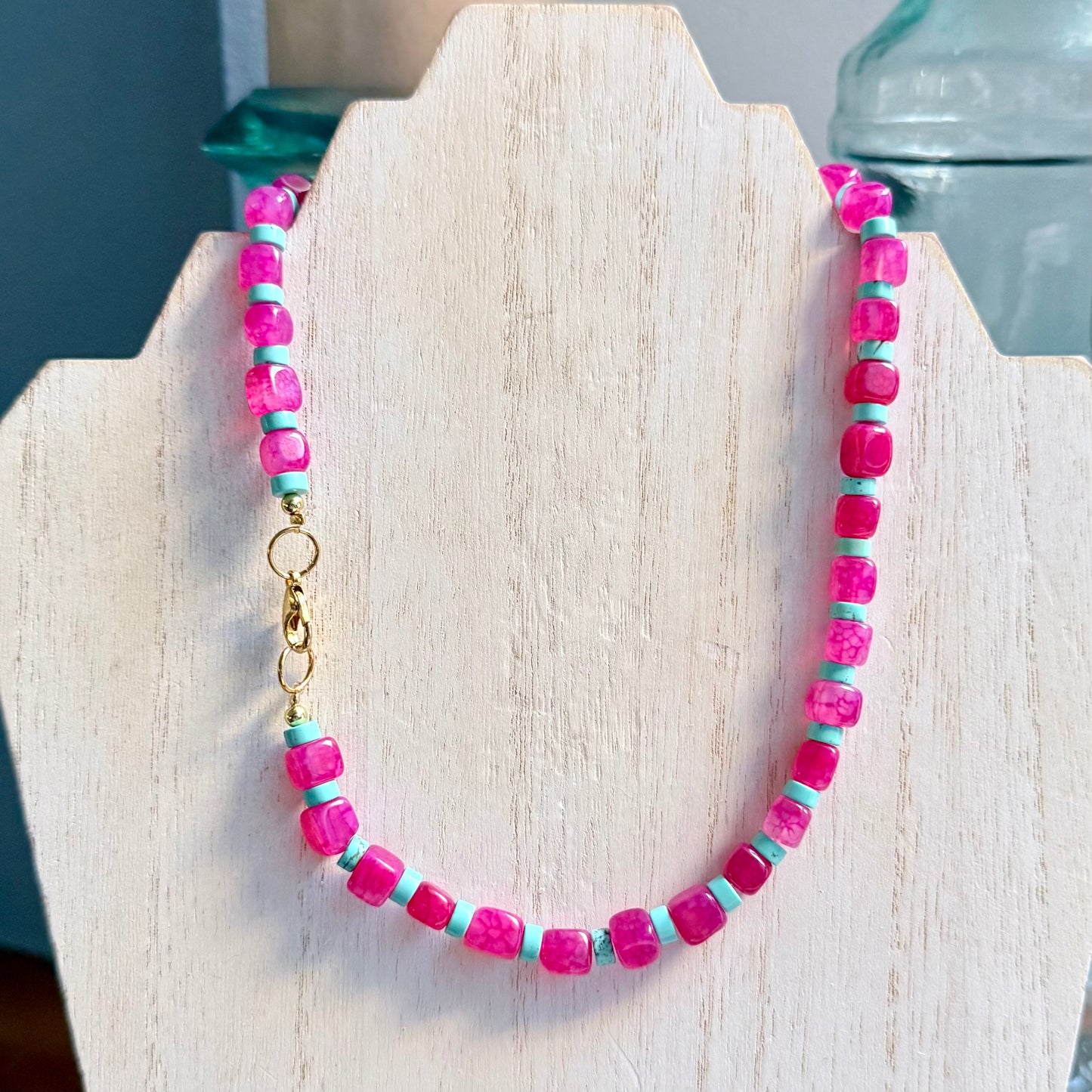 Natural Pink and Turquoise Stone Necklace