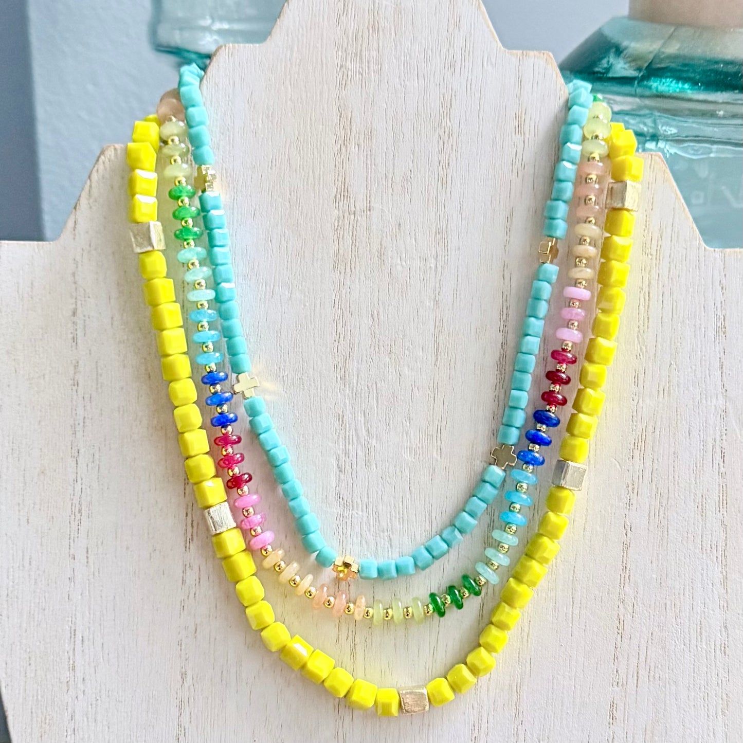 Squared Yellow Glass Beads w/ Gold Accents