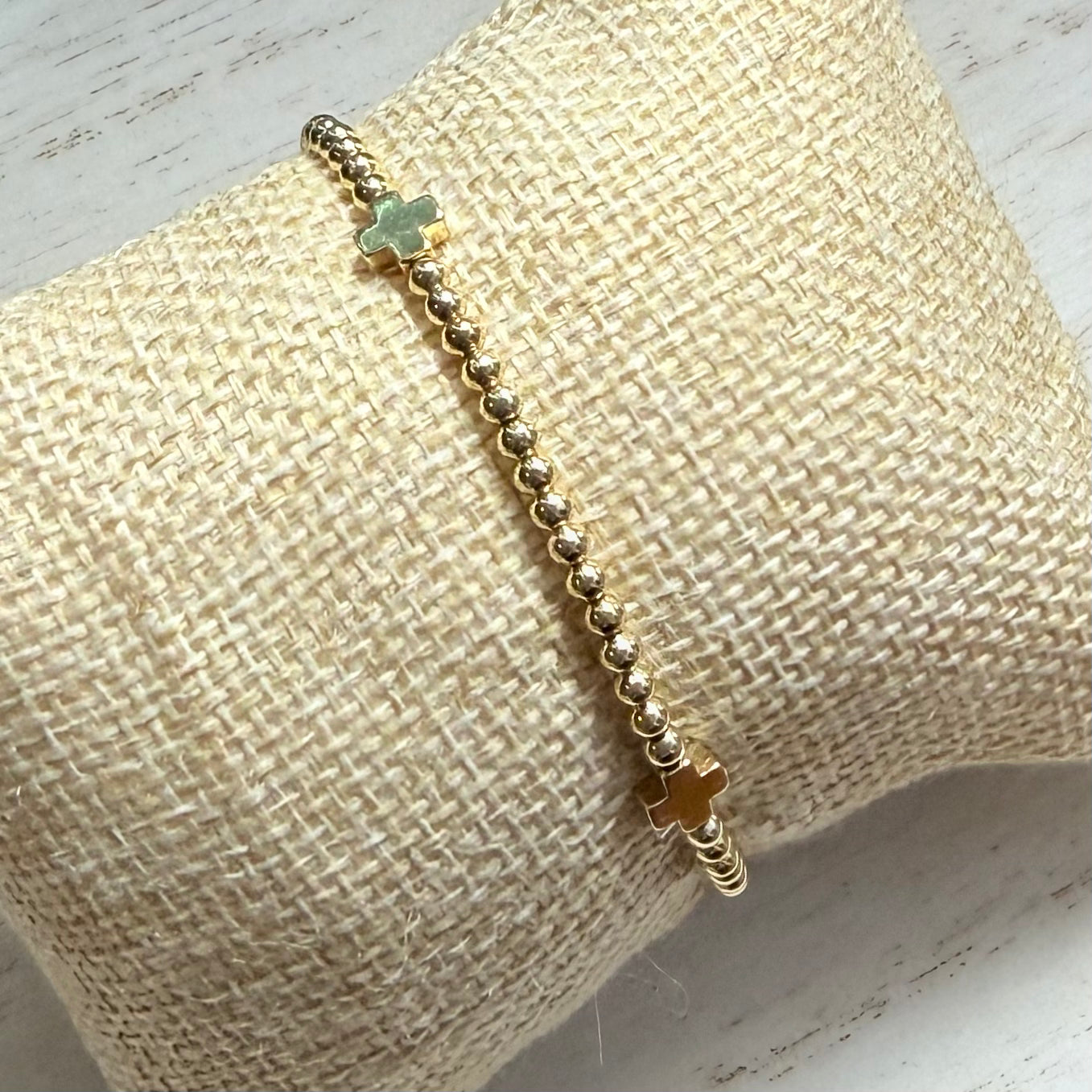 Gold-Filled Beaded Bracelet w/ Gold Crosses