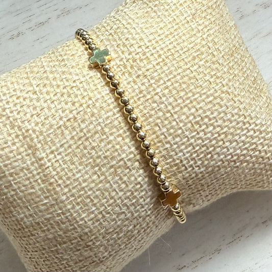 Gold-Filled Beaded Bracelet w/ Gold Crosses