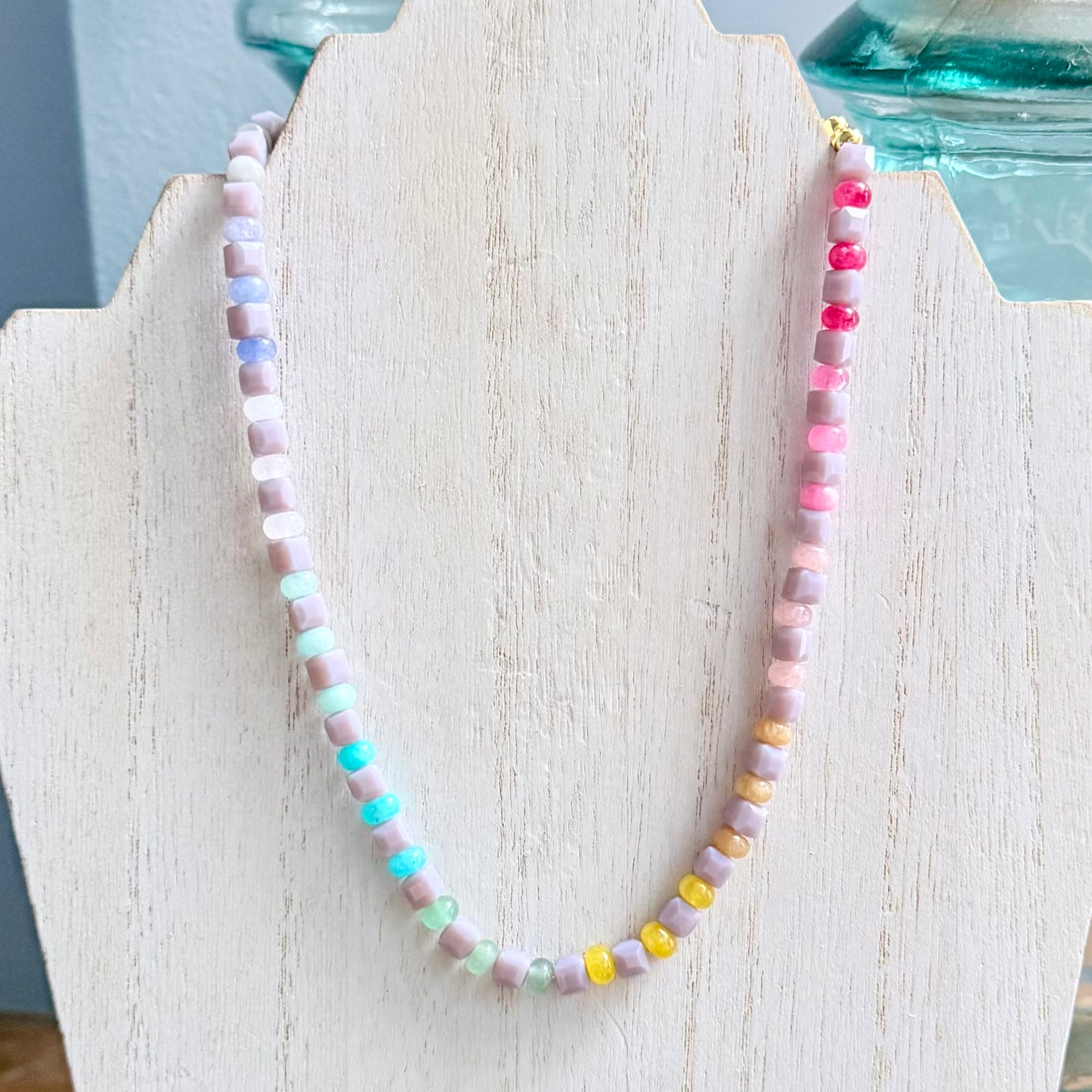 Multi-Colored Quartz and Glass Beaded Necklace