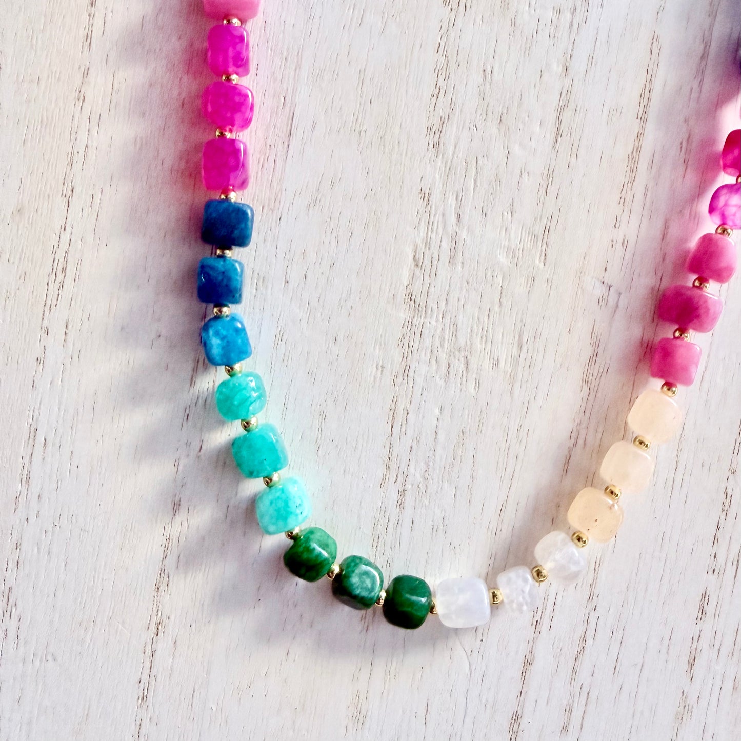 Multi-Colored Natural Stone Necklace with Gold Necklace