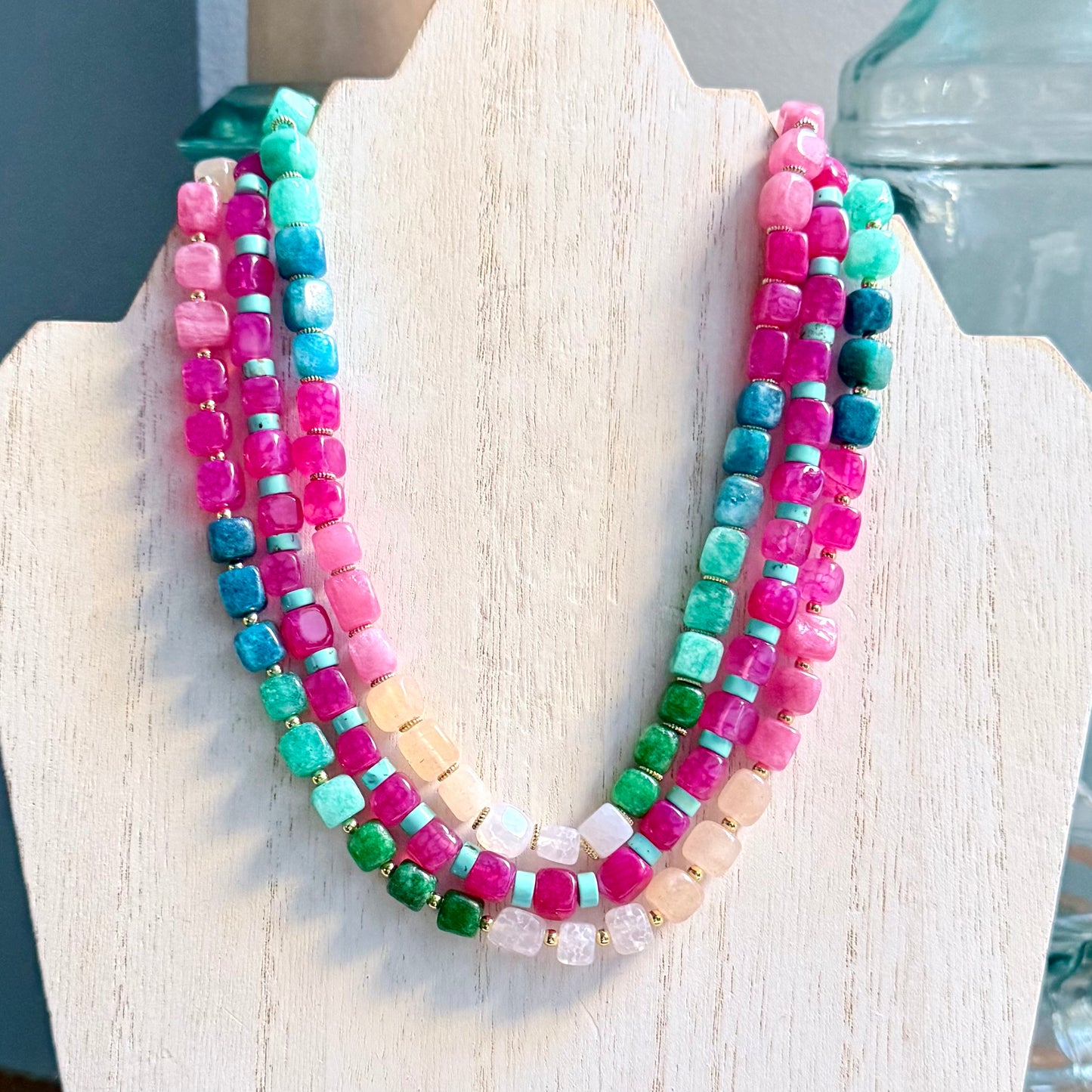 Natural Pink and Turquoise Stone Necklace