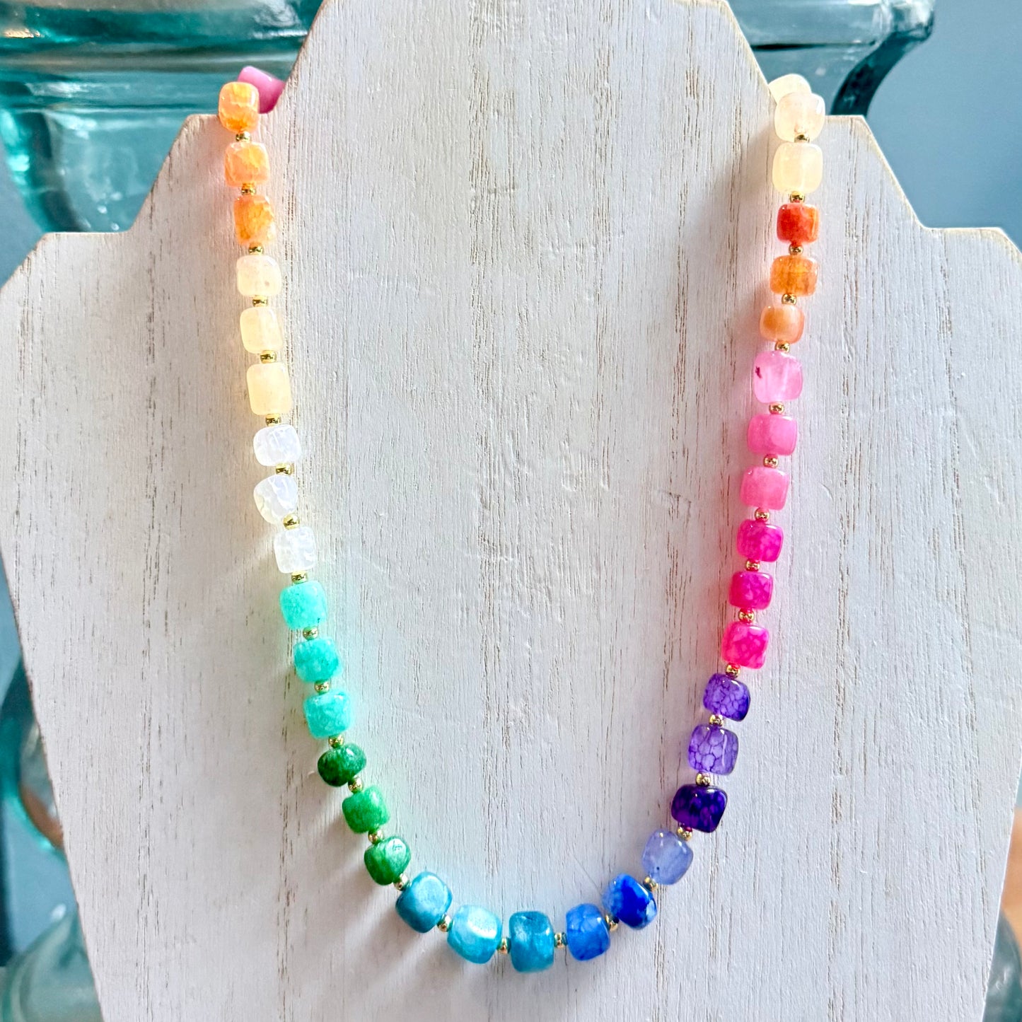 Colorful Natural Stone Squared Necklace