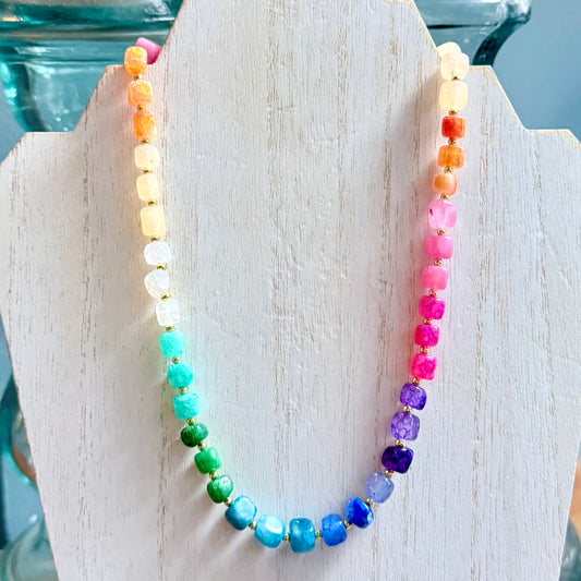 Colorful Natural Stone Squared Necklace