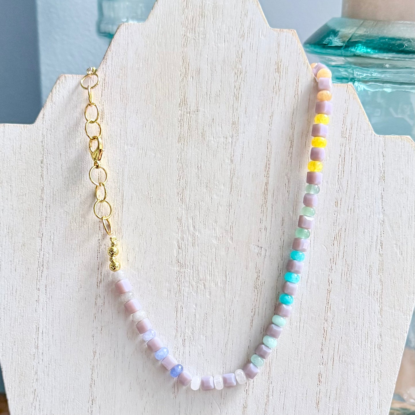 Multi-Colored Quartz and Glass Beaded Necklace