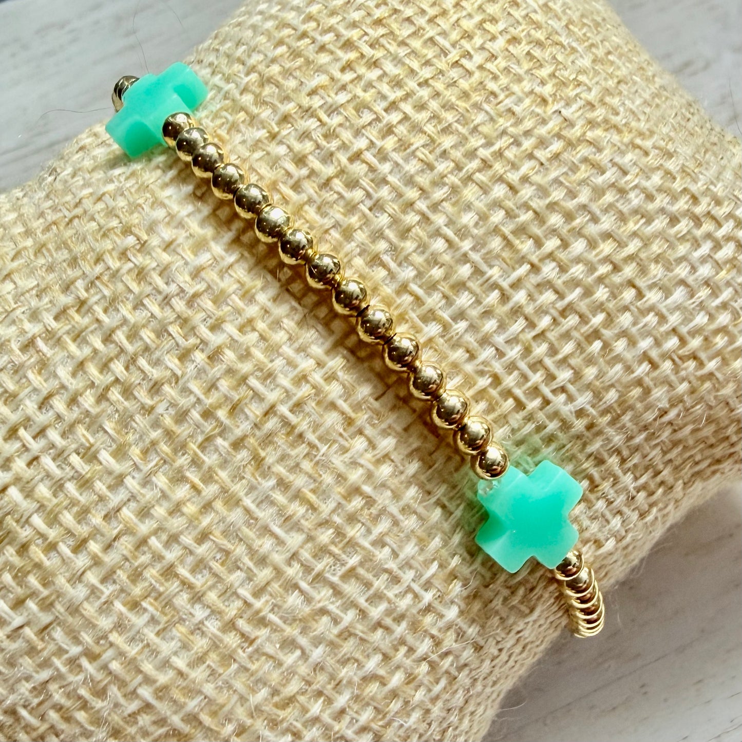 Gold-Filled Beaded Bracelet w/ Turquoise Crosses