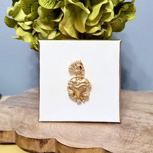 Floral Holy Heart on 4x4 Canvas