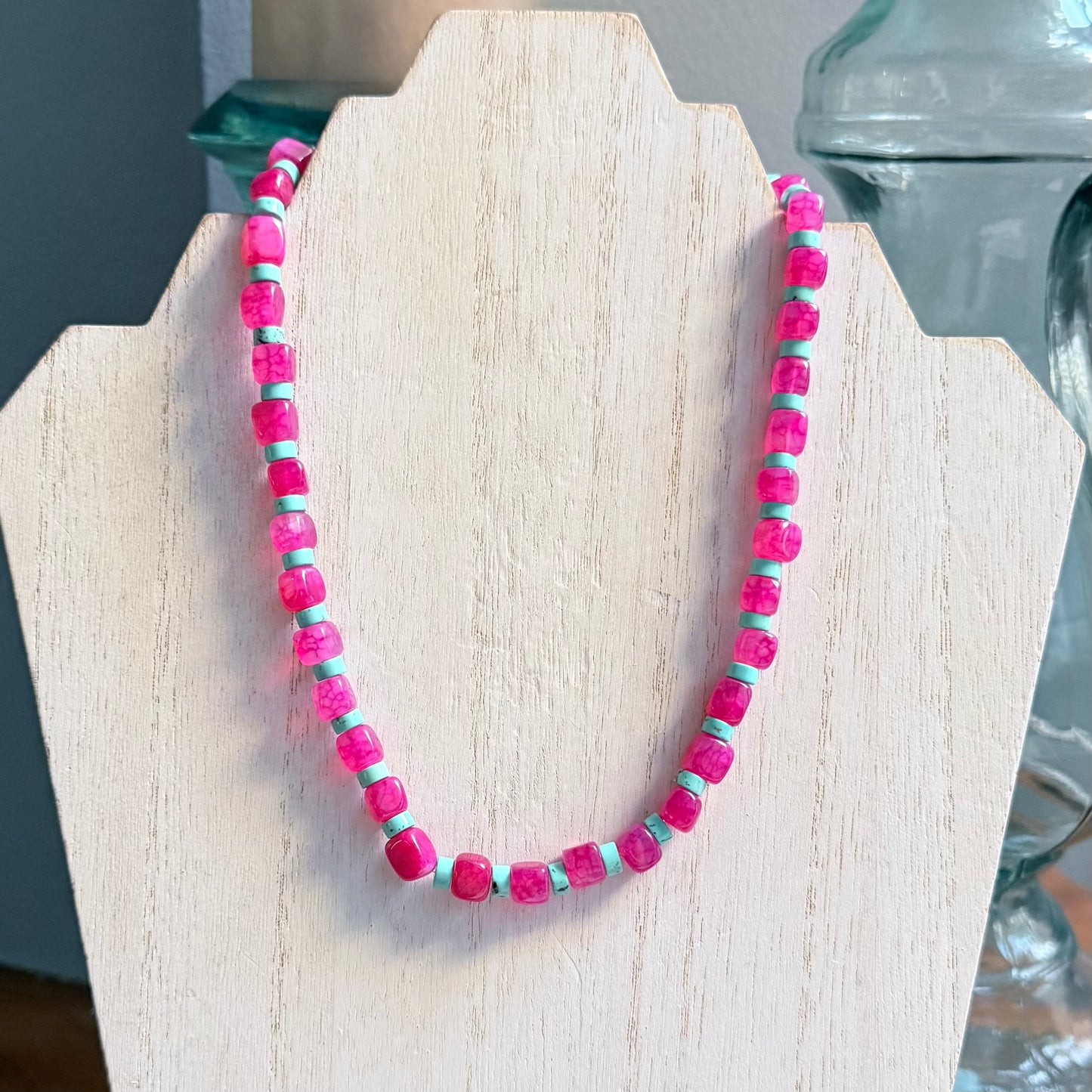 Natural Pink and Turquoise Stone Necklace