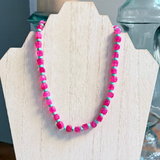 Natural Pink and Turquoise Stone Necklace