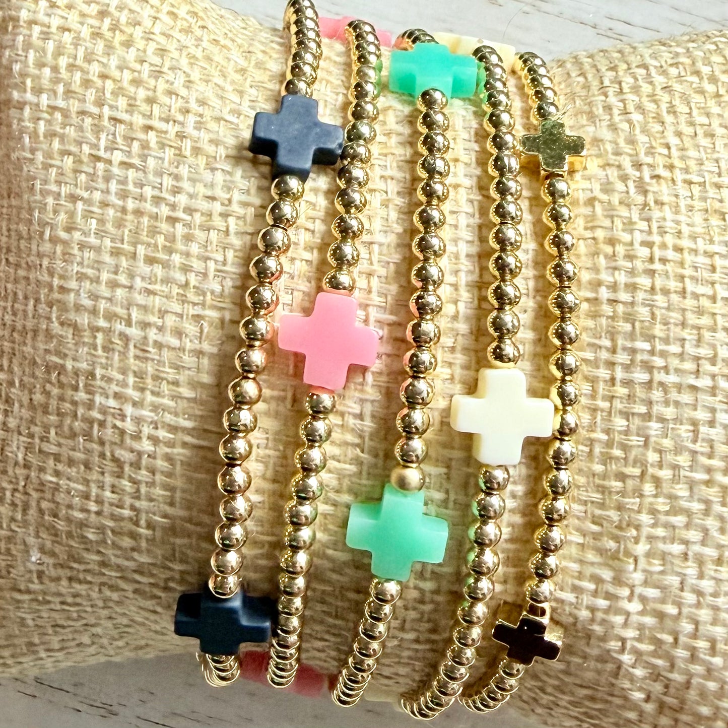 Gold-Filled Beaded Bracelet w/ Turquoise Crosses