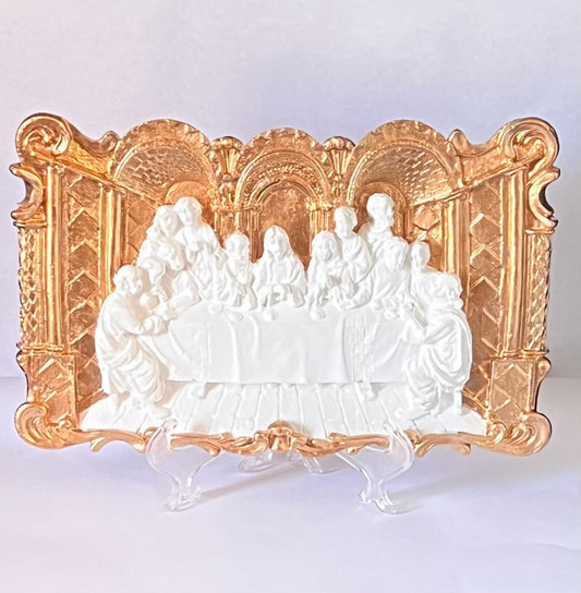 White and Gold Painted Last Supper Plague