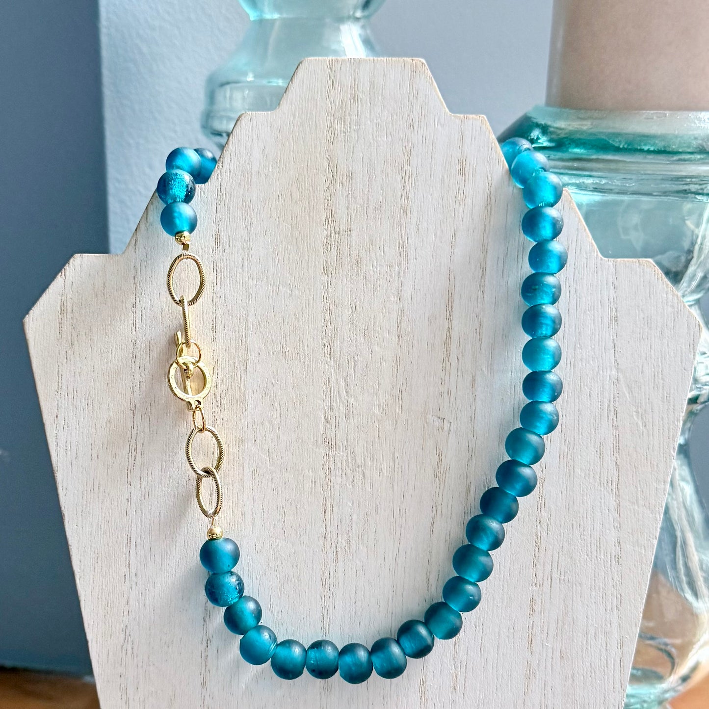 Frosted Teal Sea Glass Beads