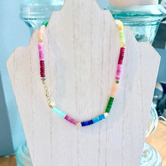 Natural Stone Necklace w/ Accent Crosses