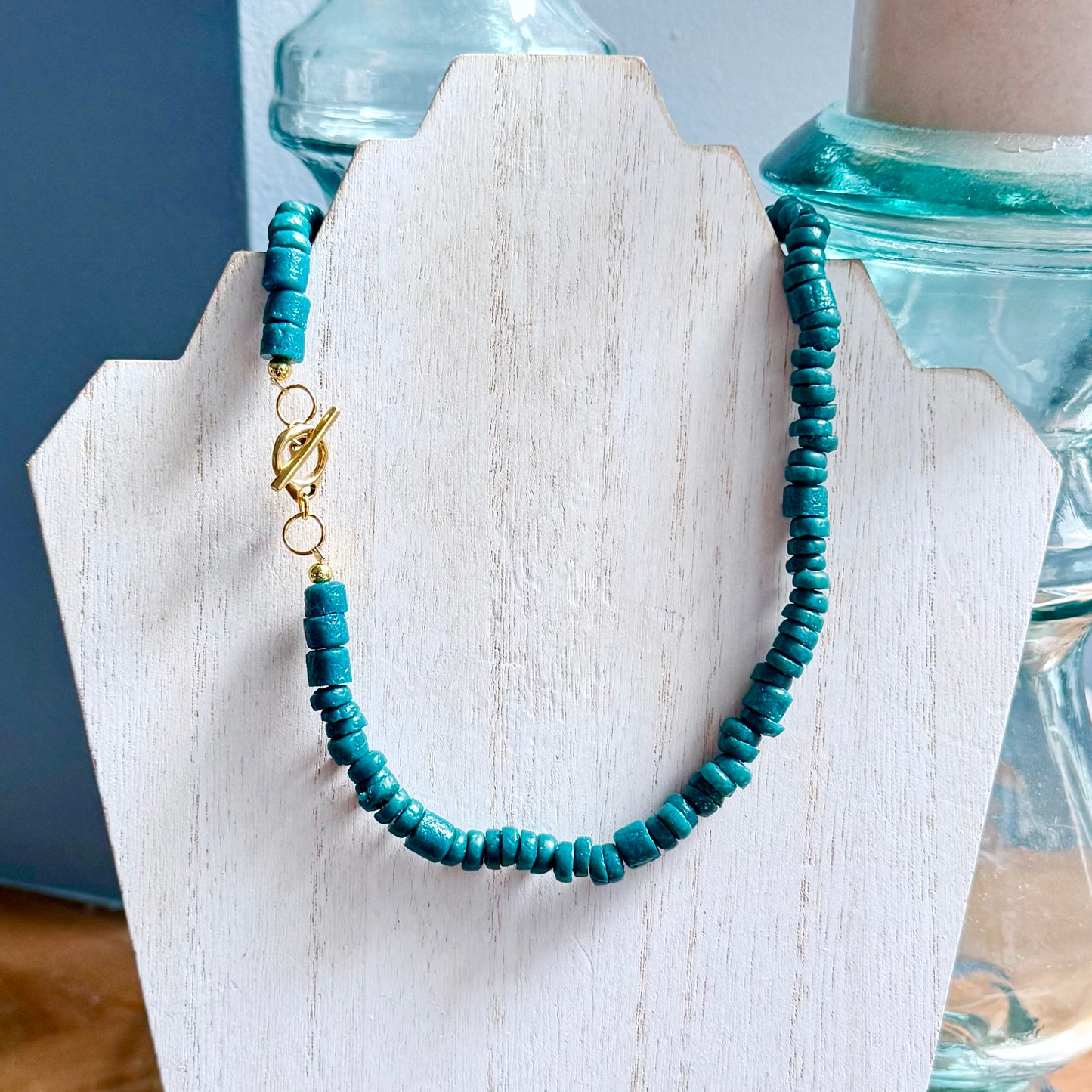 Teal Ghana Sandcast Necklace