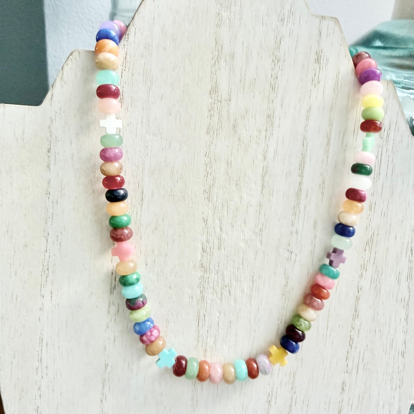 Jade Necklace With Cross Accents